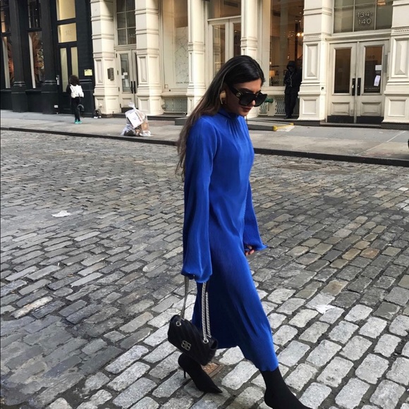 Zara Dresses | Nwt Zara Blue Ribbed High Neck Long Sleeve Dress S | Color: Blue | Size: S | Fashion_Sells's Closet